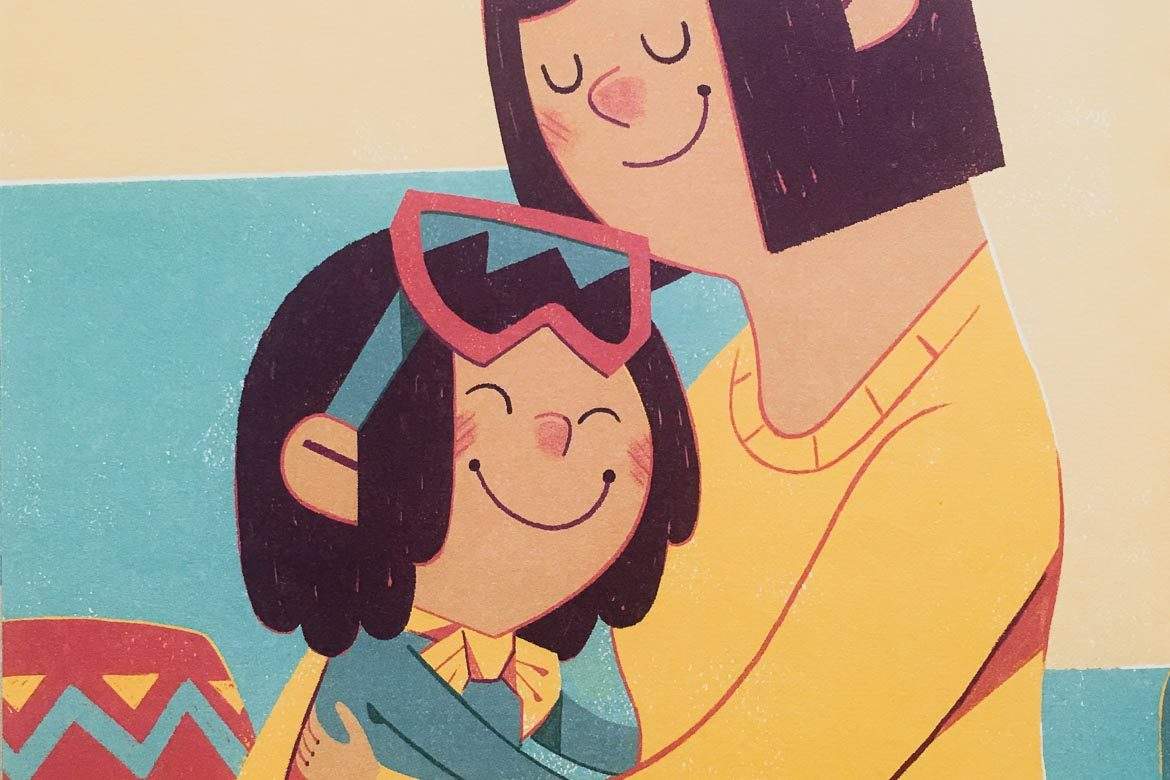 whats_my_superpower Little Nunavut girl with dark hair and goggles, snuggling with her mother