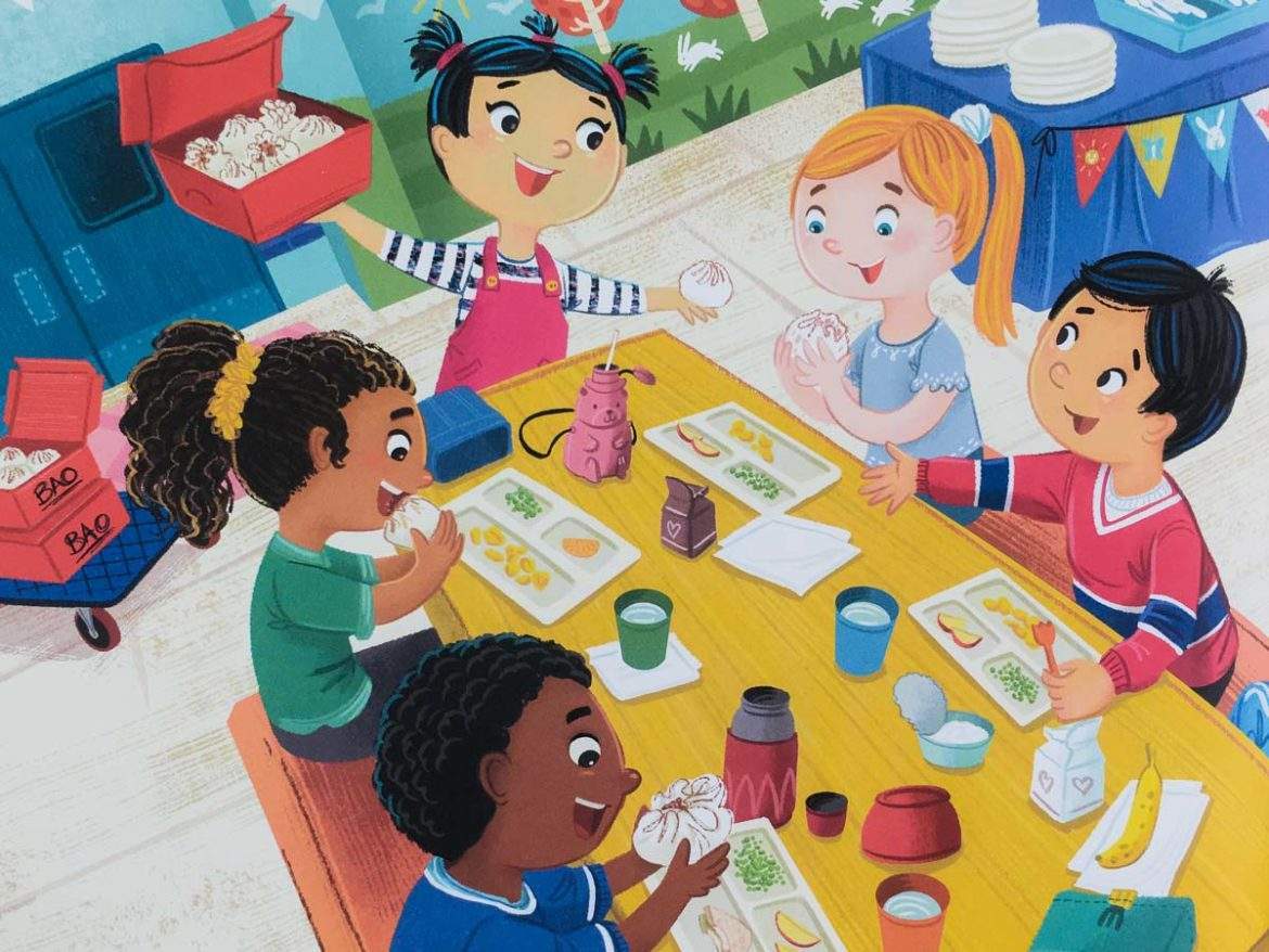 Amy Wu shares bao with classmates