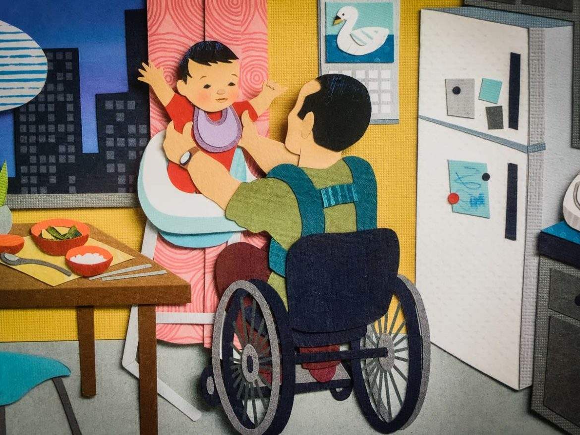 upsy-daisy-baby-hughes-barron dad lifts baby from high chair