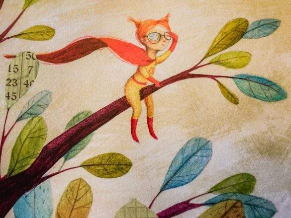 Becaped girl with eye patch climbs a tree