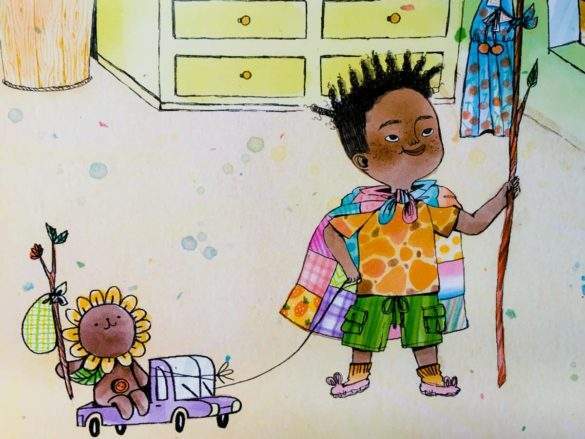 proud little boy playing make believe