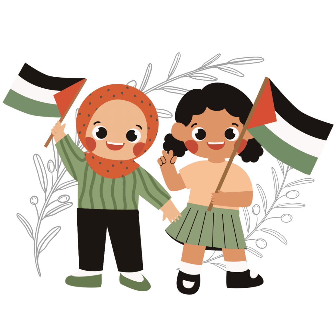 Free Palestine cute palestinian children, flags, olive branches