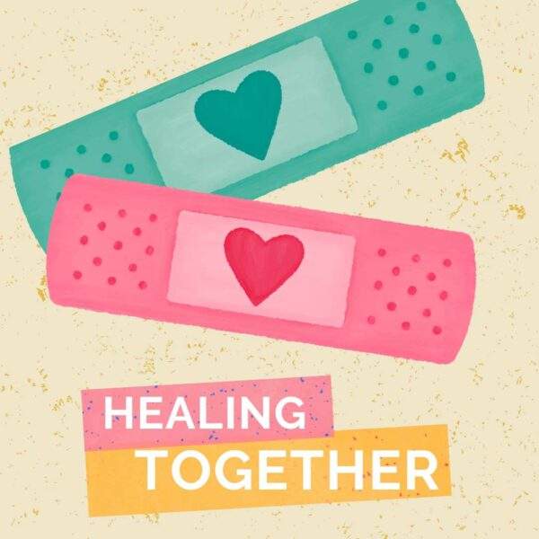 healing together illustration colorful bandaids with hearts