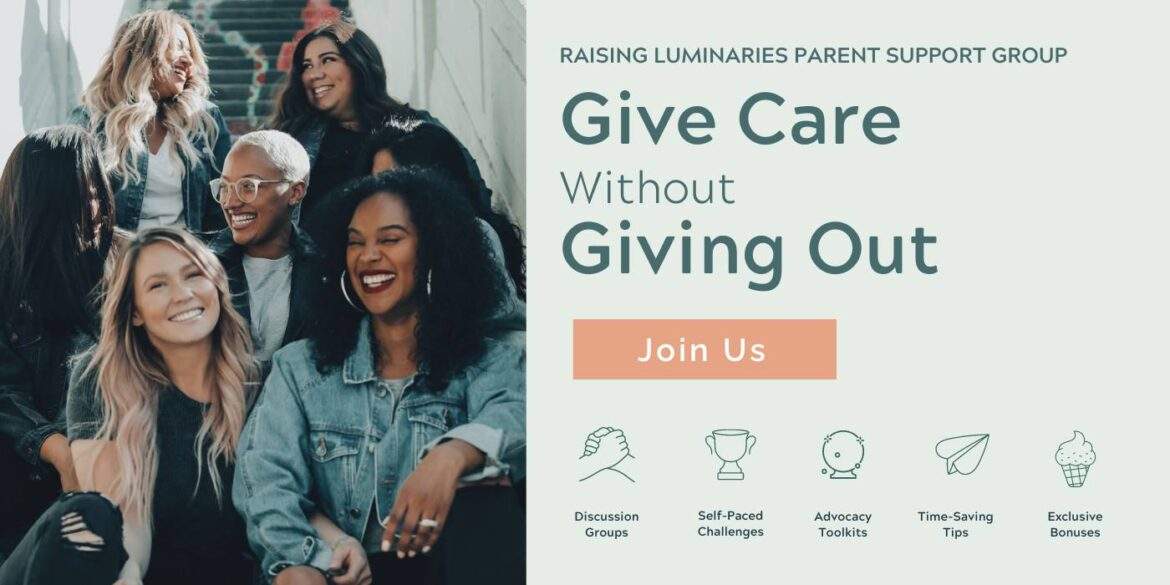 give care without giving out. join the raising luminaries parenting support group, the luminary braintrust. feminine-presenting friends laughing together