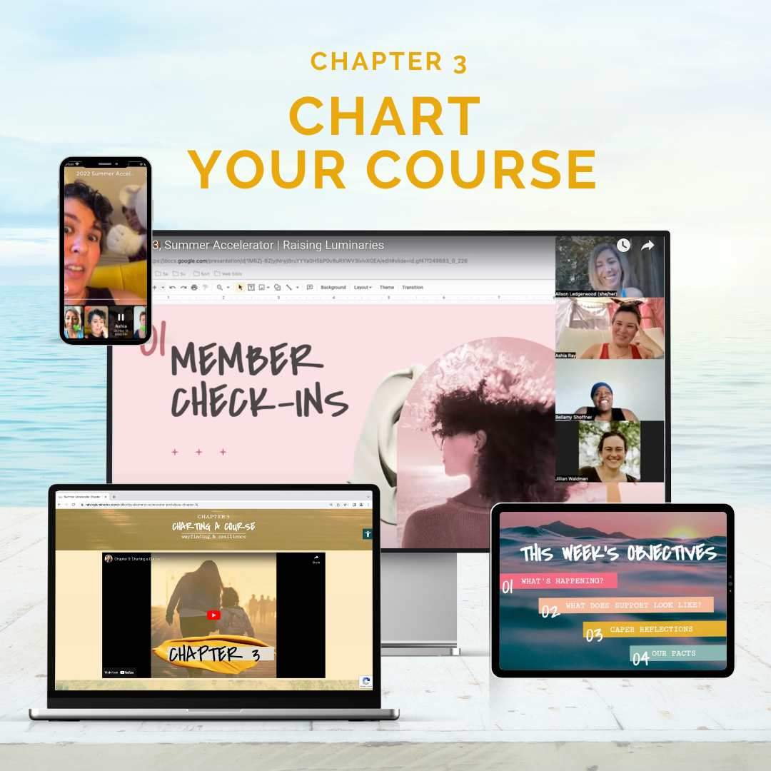 chapter 3 summer collective chart your course. previews of virtual portal, chat group, zoom chats and training resources